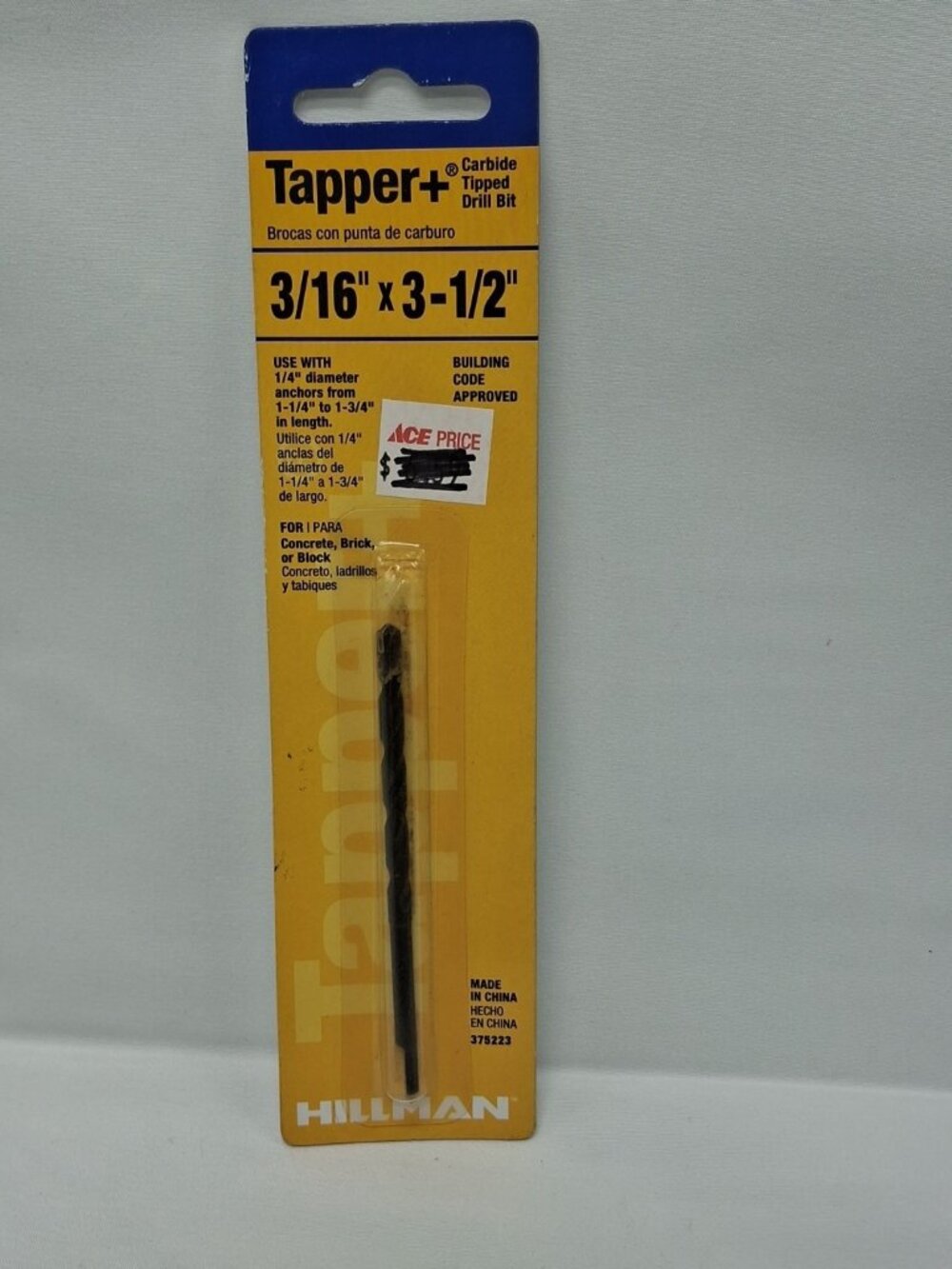 Hillman Group 375223 Tapper+ Carbide Tipped Drill Bit,  3/16" x 3-1/2"